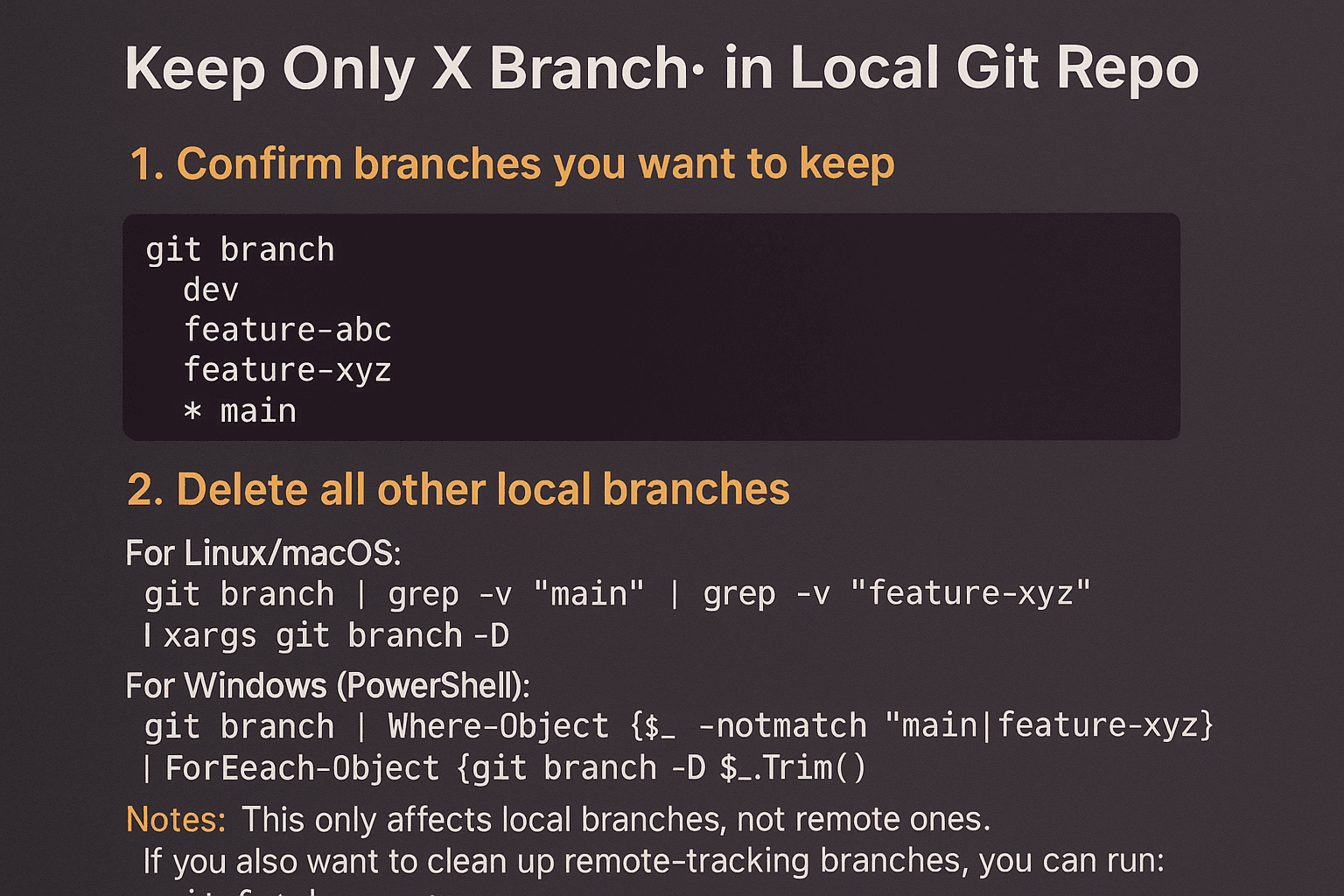 Keep X branches in git local